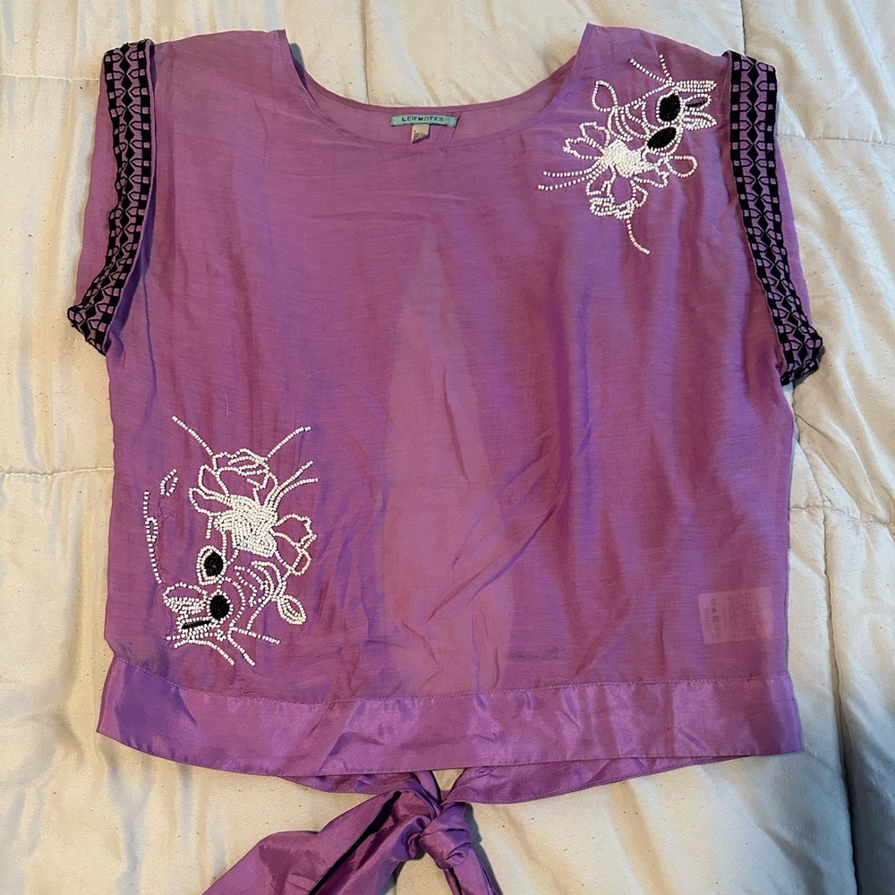 Anthropologie Leifnotes purple beaded top size 6